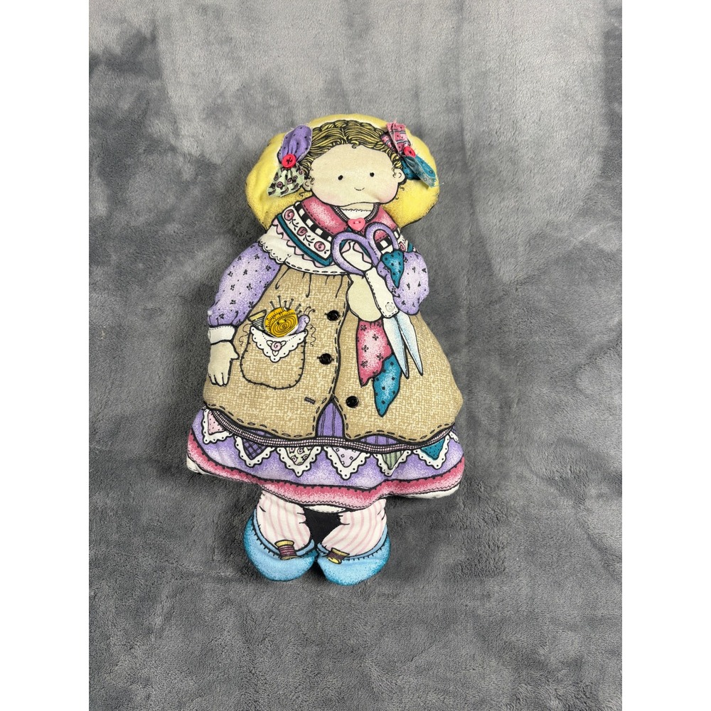 Seamstress Fabric  Doll 13.5" Multicolor Folk Art Sewing Room Plush Decor
